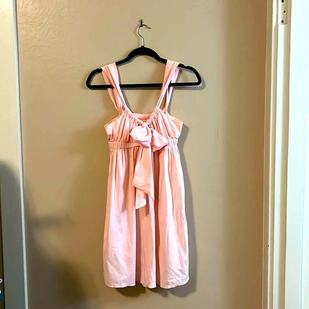 Light Pink Tie Front Bow Cotton Blend Dress XS/S